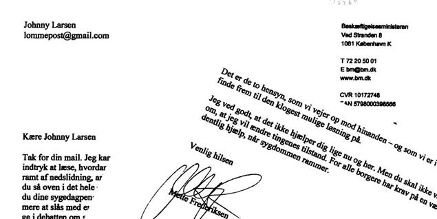 Læs ministerens brev til kræftsyg stodder