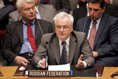 Den russiske FN-ambassadør Vitaly Churkin i nat. Han var vred.