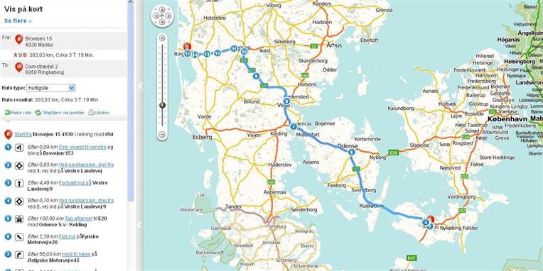 303 km. Det er den præcise afstand mellem Skattecenter Maribo og Skats betalingscenter i Ringkøbing.