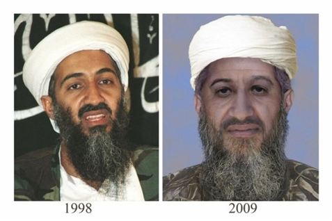 Osama bin Laden som han kunne se ud i dag (th.) Arkiv.