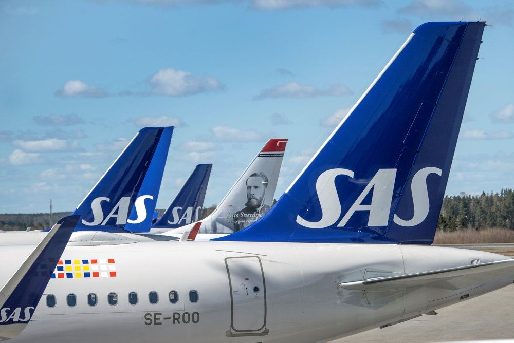 Haleroret på et fly, med SAS-logo