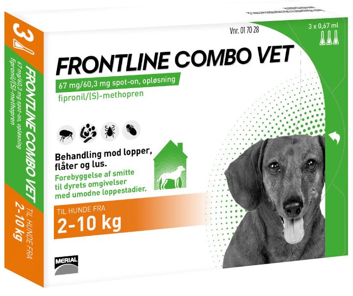 Frontline Combo Vet 3-pak eller 6-pak, til behandling mod lopper, flåter og lus på hunde 2-10 kg hunde