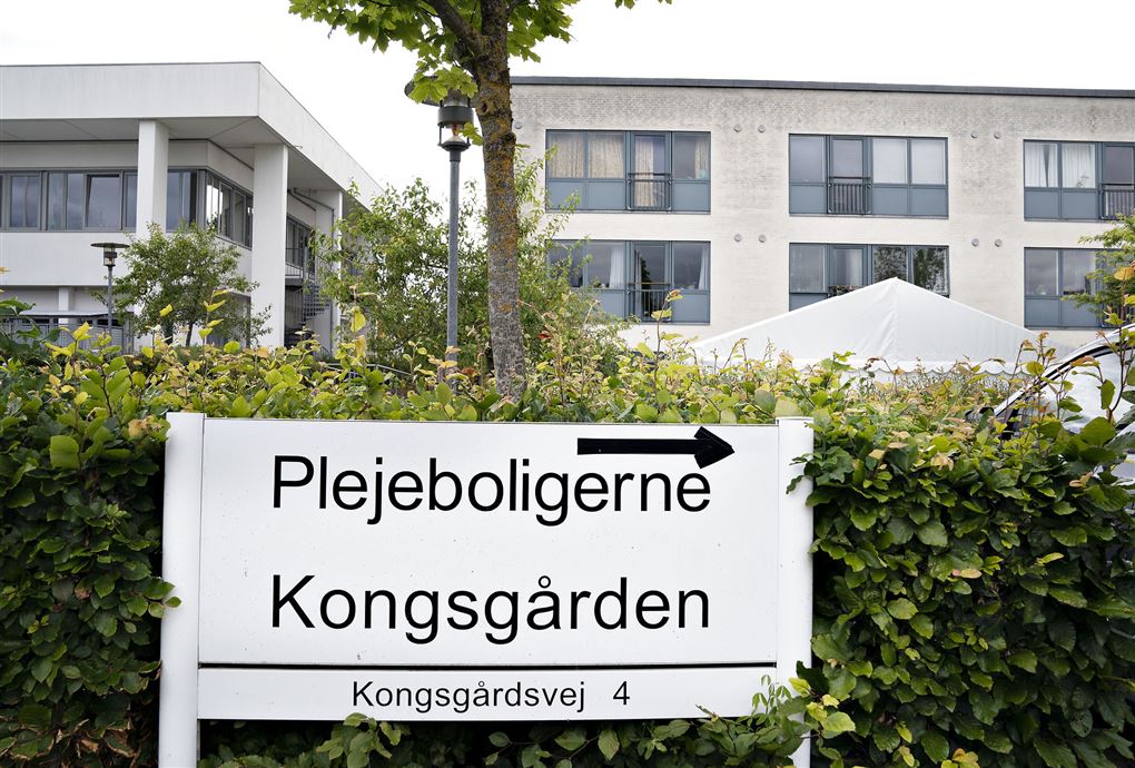 et skilt foran plejecentret Kongsgården i Aarhus
