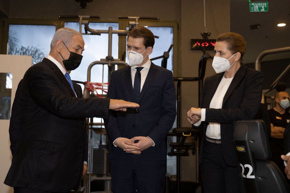 Mette Frederiksen mødtes tidligere på ugen med Israels premierminister, BenjamiMette Frederiksen, Benjamnin Netanyahu og  Sebastian Kurz 