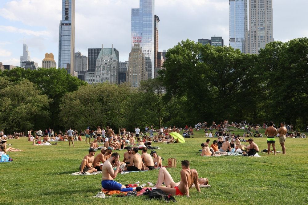 Folk nyder solen i Central Park i New York