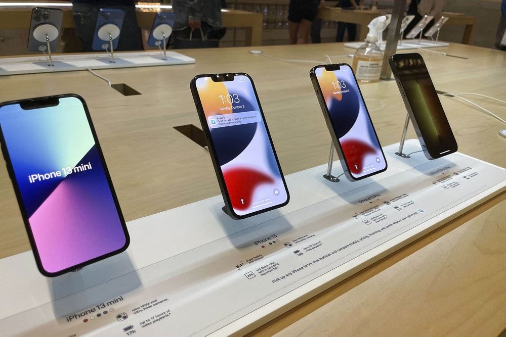 apple telefoner på række