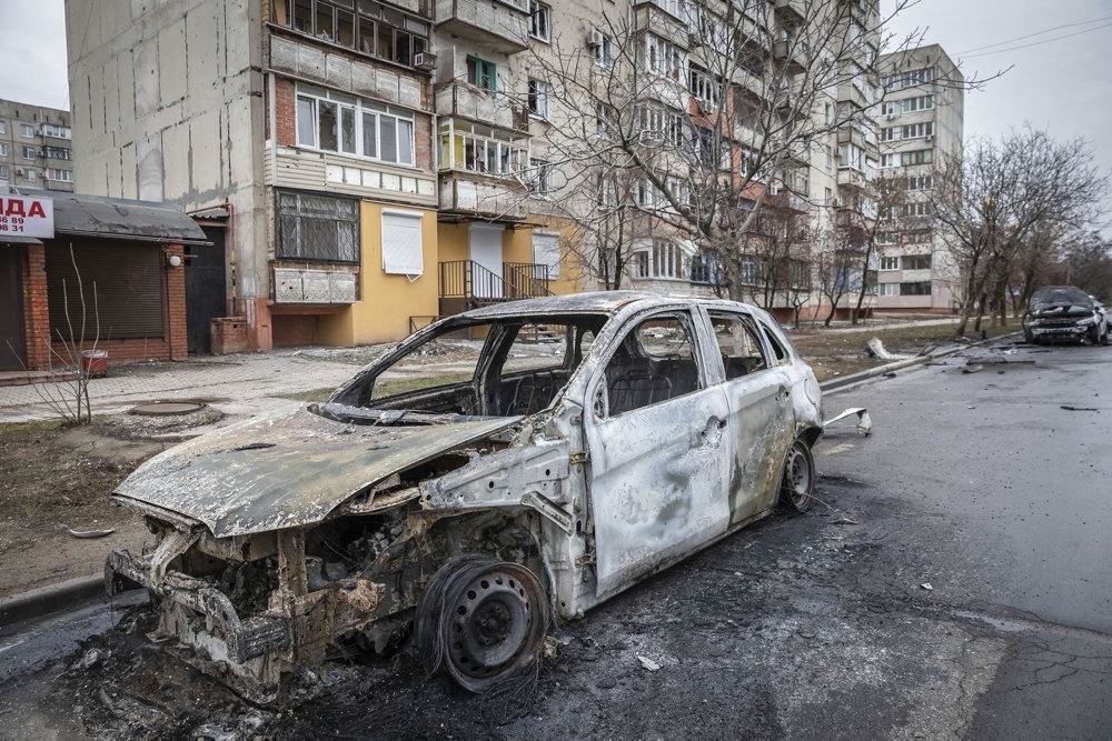 udbrændt bil i Ukraine