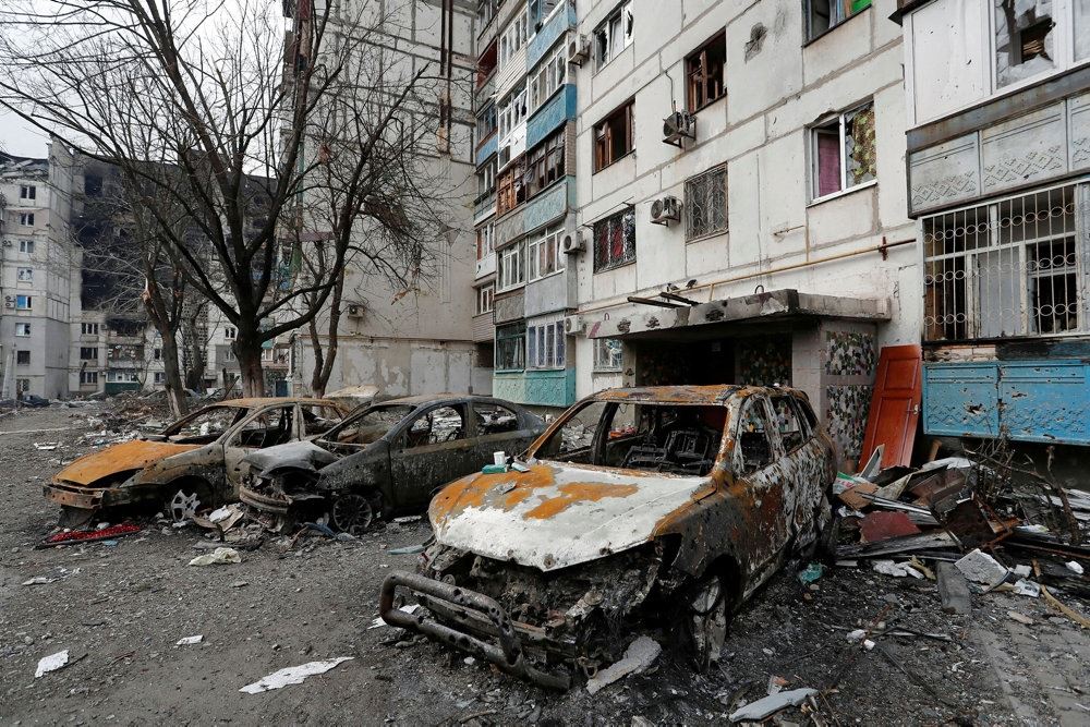 billede fra ødelagt by i Ukraine