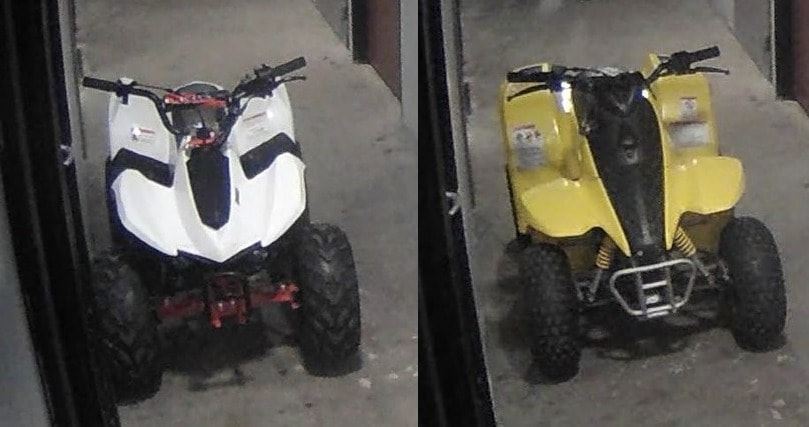 sammenklippet billede af en hvid og en gul atv