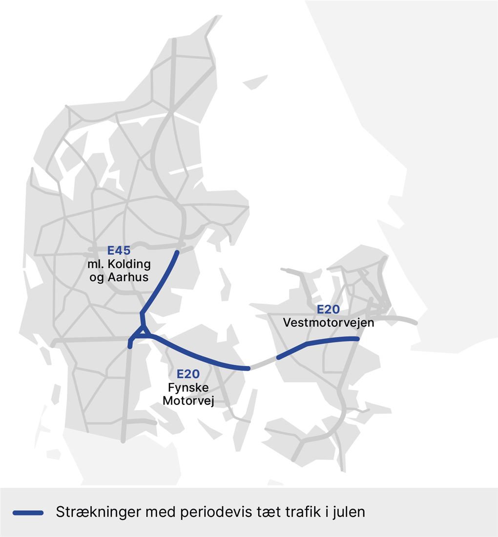 danmarkskort med belastede strækninger