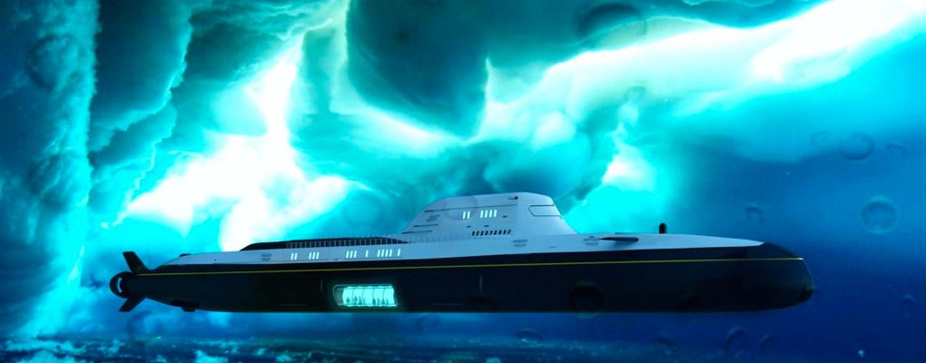 En ubåd under isbjerge