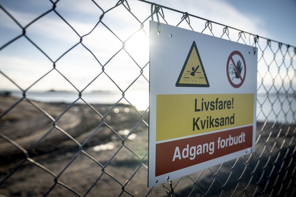 Skilt med advarsel om kviksand