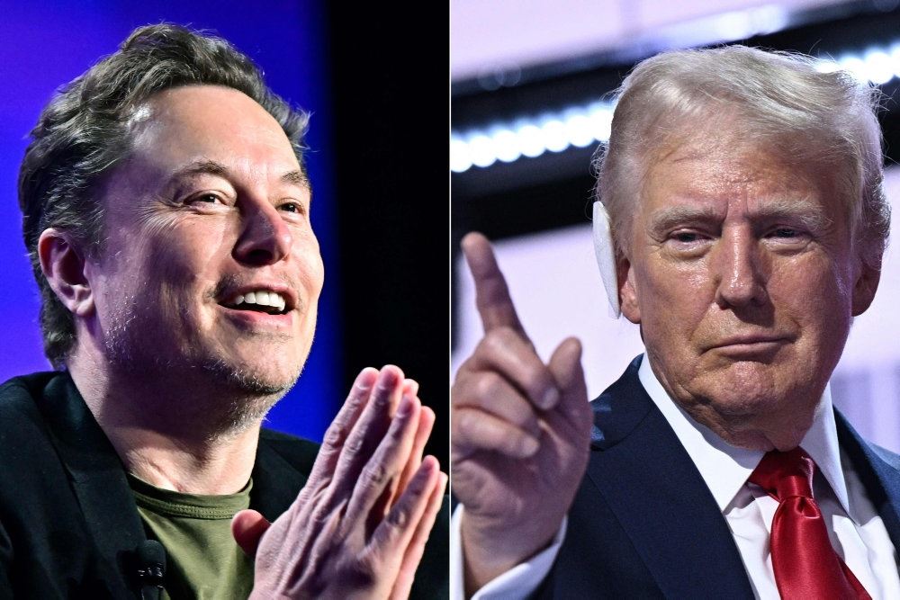 sammenklippet billede af elon musk og donald trump