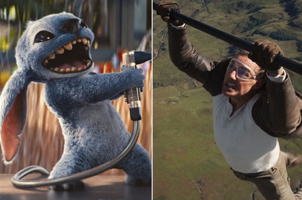 et rumvæsen og en mand der hænger på et fly